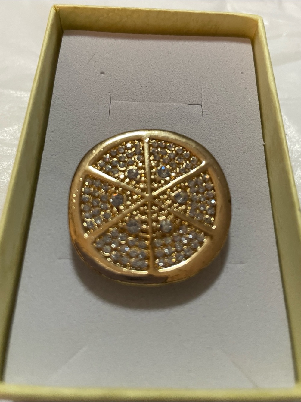 Gold/ Silver Crystal Pave Round Statement Ring- Sparkling Gold Tone Size 8
